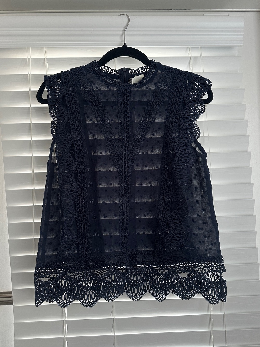 FLAWLESS Navy Lace & Eyelet Sleeveless Top